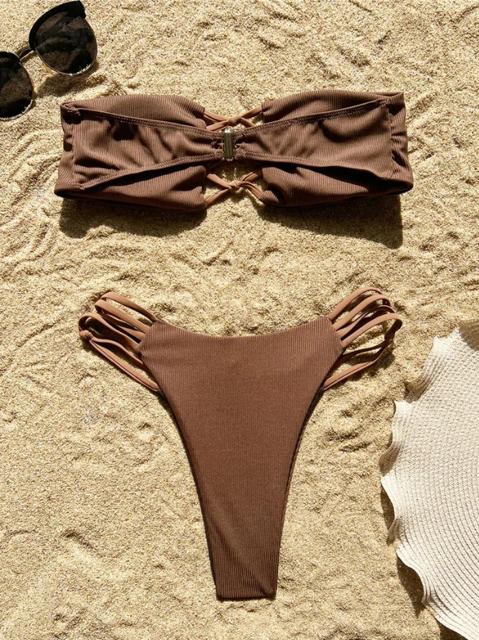 Mocha Dreams Ribbed Bikini - Women's Swimwear Bikini Set