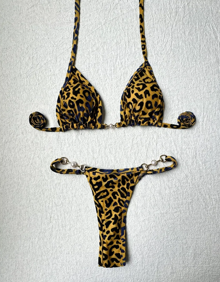 Wild Elegance Leopard Print Micro Bikini - Women's Swimwear Bikini Set