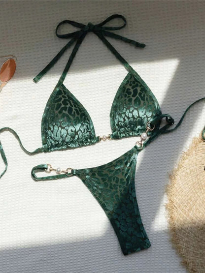 Wild Elegance Leopard Print Micro Bikini  - Women's Swimwear Bikini Set
