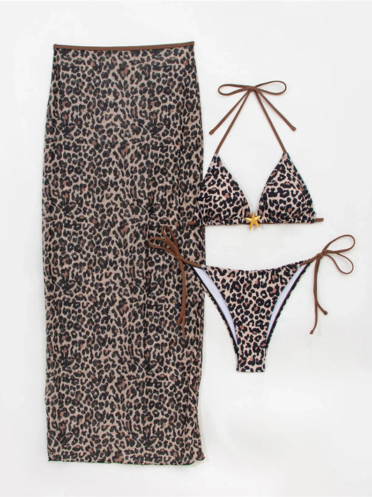 Leopard Paradise Three-Piece Bikini Set  - Women's Swimwear Bikini Set