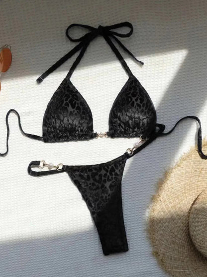 Wild Elegance Leopard Print Micro Bikini  - Women's Swimwear Bikini Set