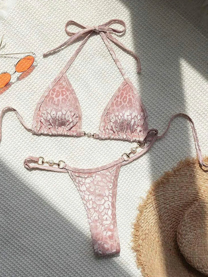 Wild Elegance Leopard Print Micro Bikini  - Women's Swimwear Bikini Set