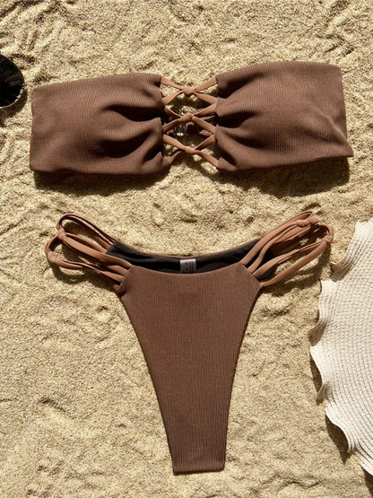 Mocha Dreams Ribbed Bikini  - Women's Swimwear Bikini Set