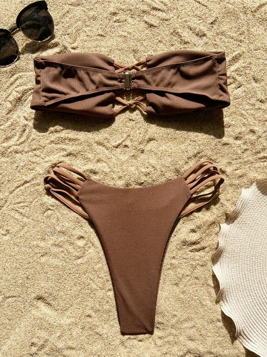 Mocha Dreams Ribbed Bikini  - Women's Swimwear Bikini Set