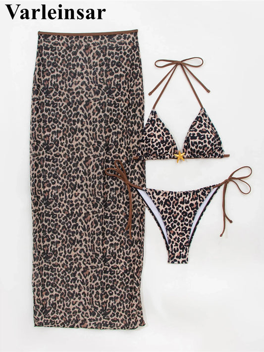 Leopard Paradise Three-Piece Bikini Set  - Women's Swimwear Bikini Set